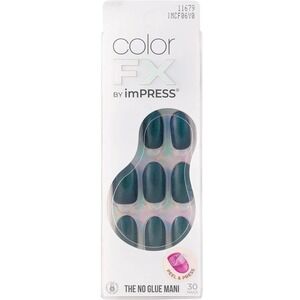 KISS imPRESS Color FX Press On Nails Free Mind Medium Teal Cat Eye Chrome 30 Pcs